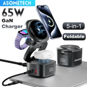 ASOMETECH 65W GaN Fast Magnetic 5 in 1 Foldable Charger